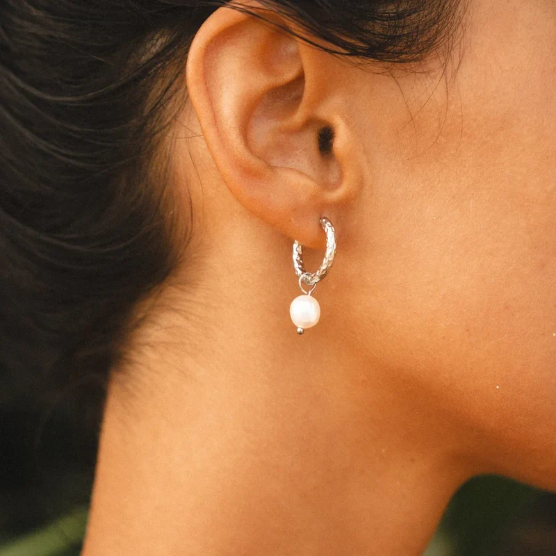 Hammered Pearl Hoops