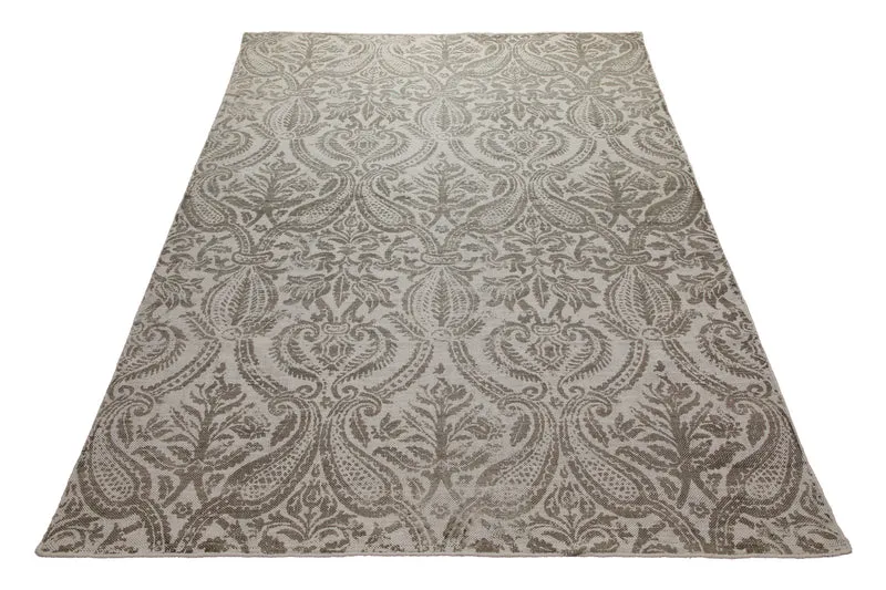 160x230 Teppich Wohnzimmer Verblasster Damast – Vintage-Print in zartem Greige