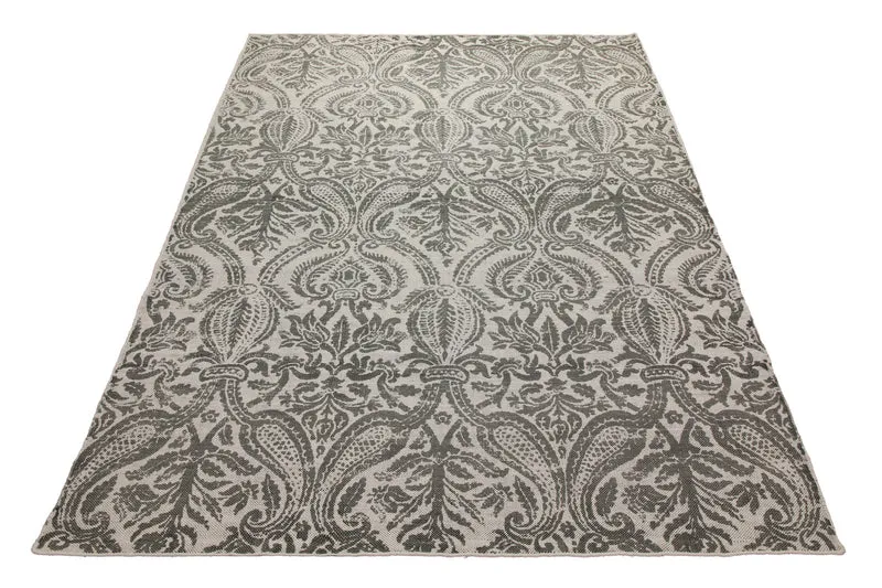 160x230 Teppich Wohnzimmer Verblasster Damast in Anthrazit – Vintage-Print mit Patina