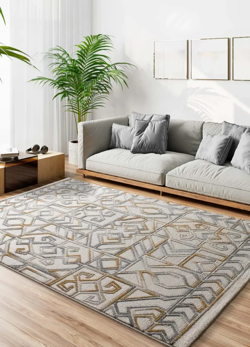 Alfombra étnica con relieve Amara 12989 Plata