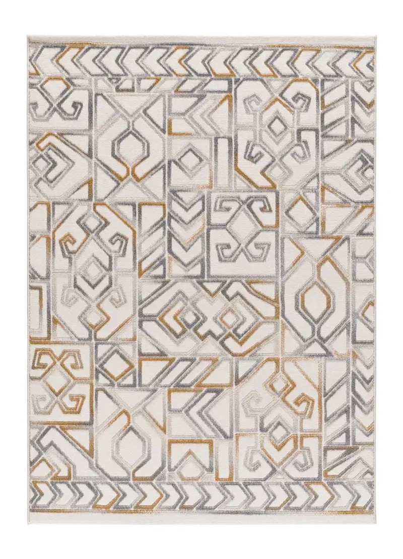 Alfombra étnica con relieve Amara 12989 Plata