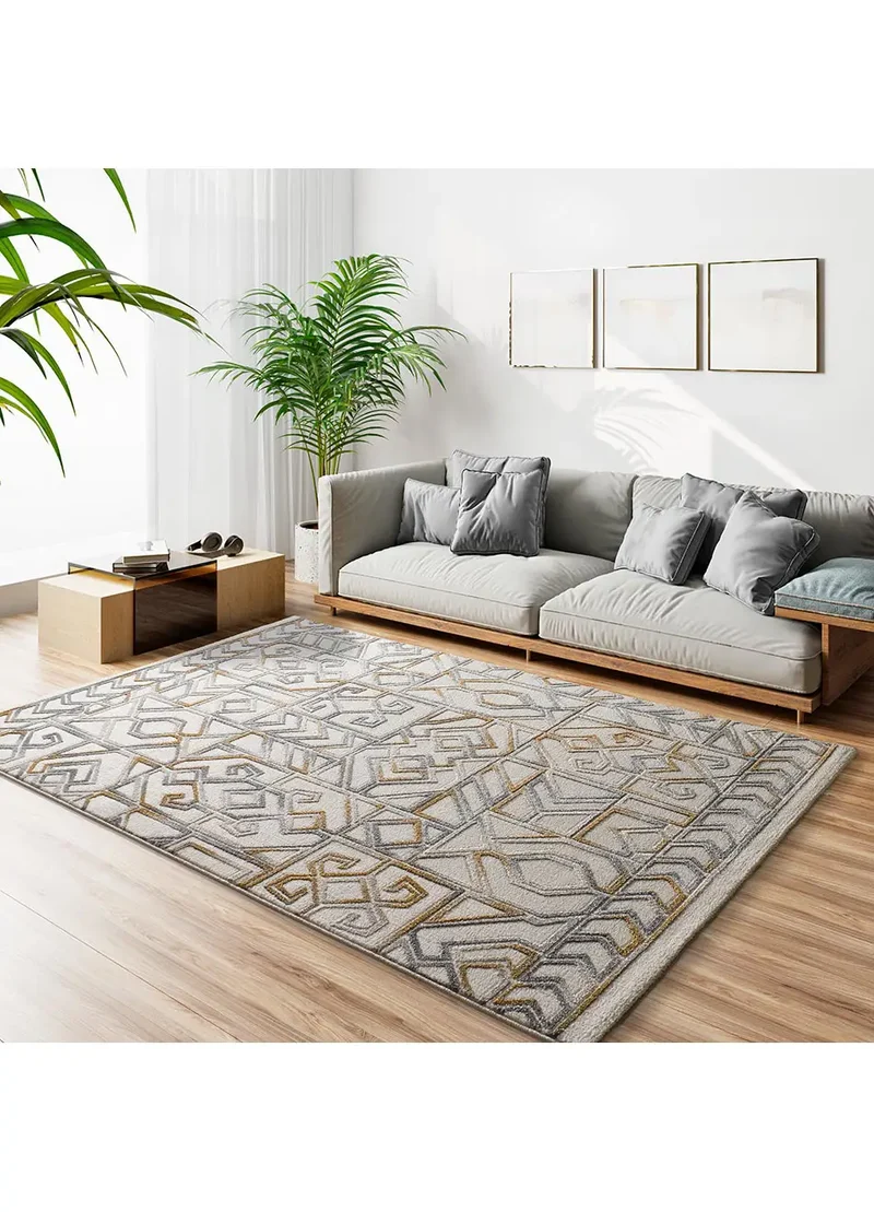 Alfombra étnica con relieve Amara 12989 Plata