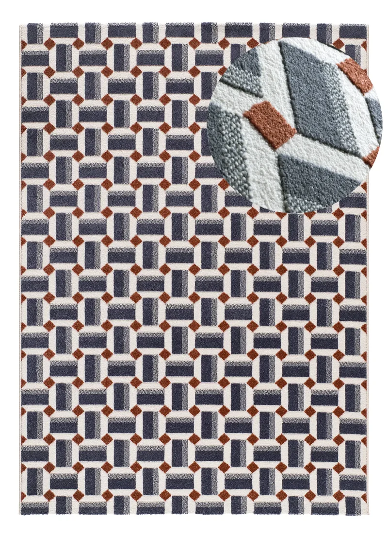 Alfombra geométrica con relieve Amara 13000 Azul