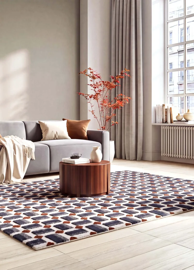 Alfombra geométrica con relieve Amara 13000 Azul