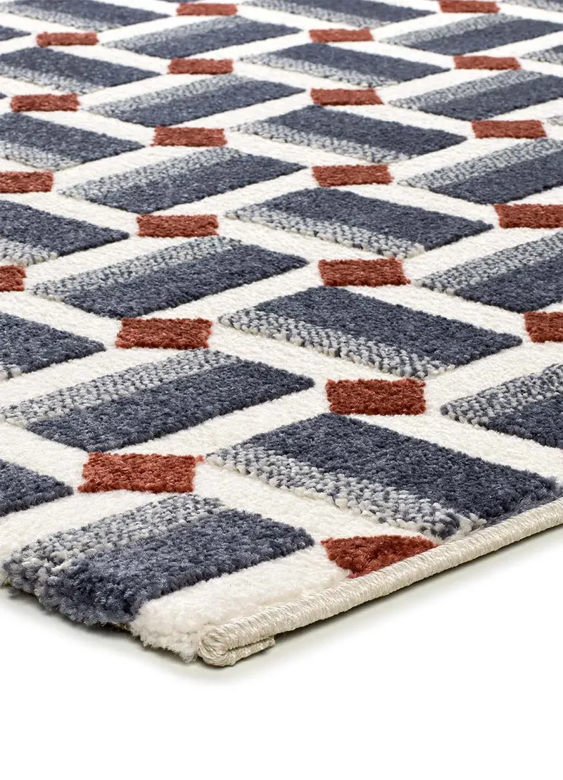 Alfombra geométrica con relieve Amara 13000 Azul