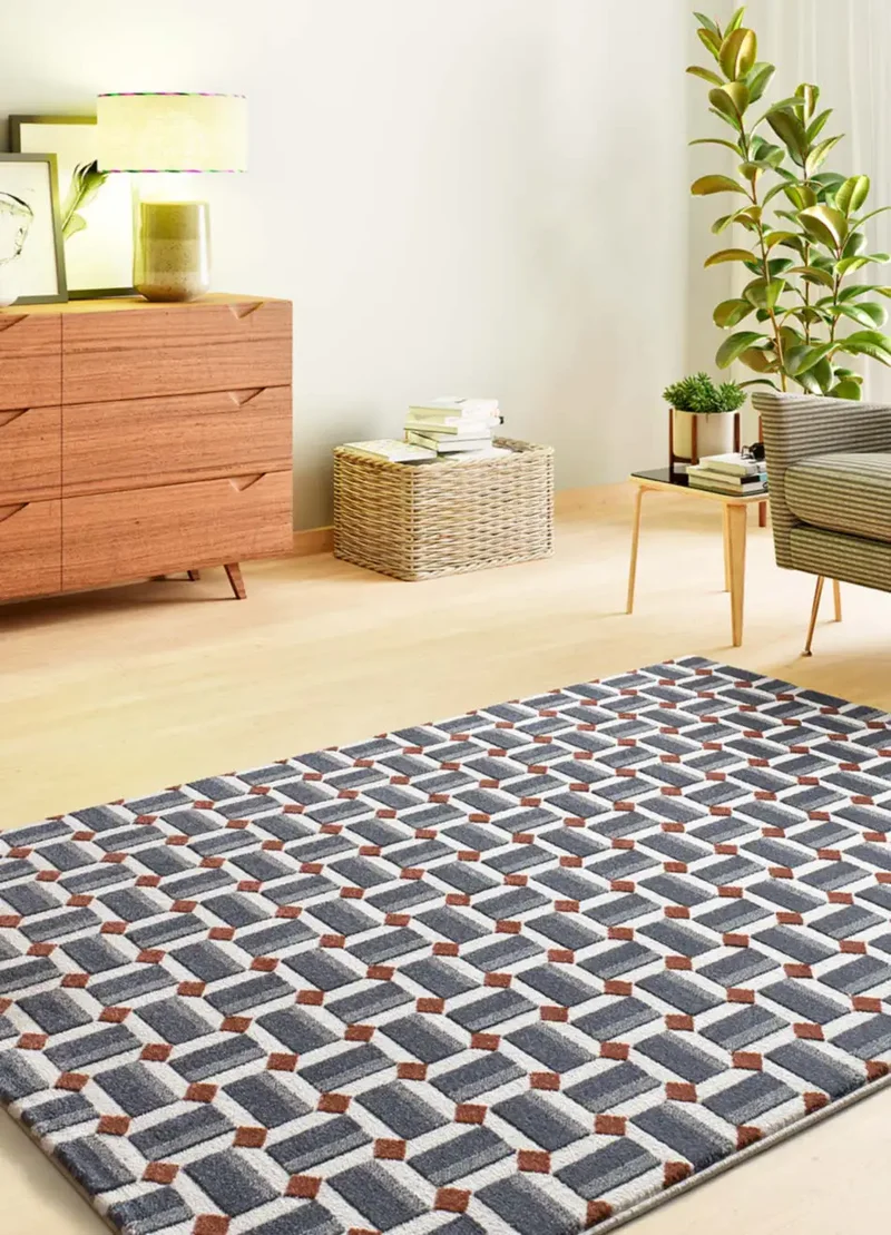 Alfombra geométrica con relieve Amara 13000 Azul