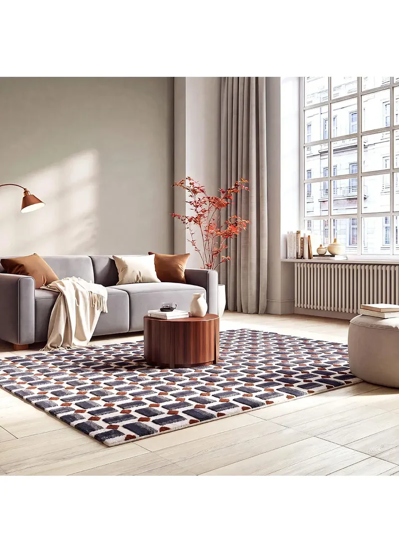 Alfombra geométrica con relieve Amara 13000 Azul