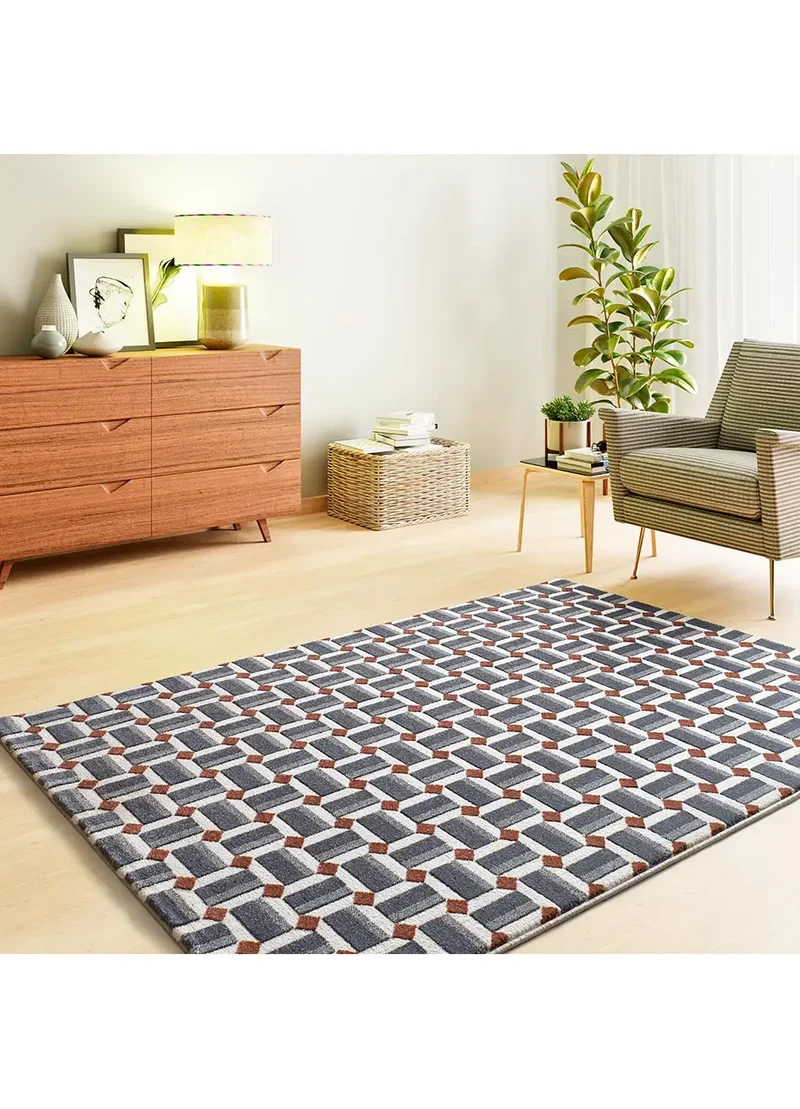 Alfombra geométrica con relieve Amara 13000 Azul