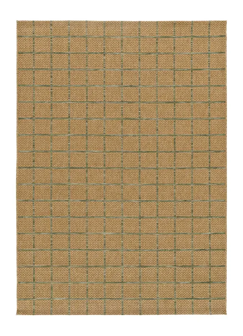 Alfombra de exterior efecto yute y cuadros verde Pérgola 12615 de 160x230 cm