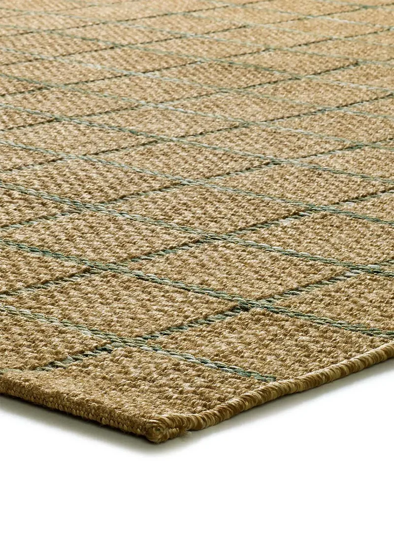Alfombra de exterior efecto yute y cuadros verde Pérgola 12615 de 160x230 cm