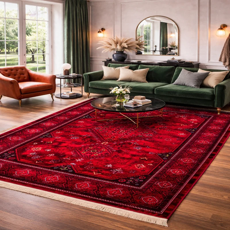 Teppich ROYAL Dunkelrot im Vintage-Orient Stil“– Hochwertig & Pflegeleicht
