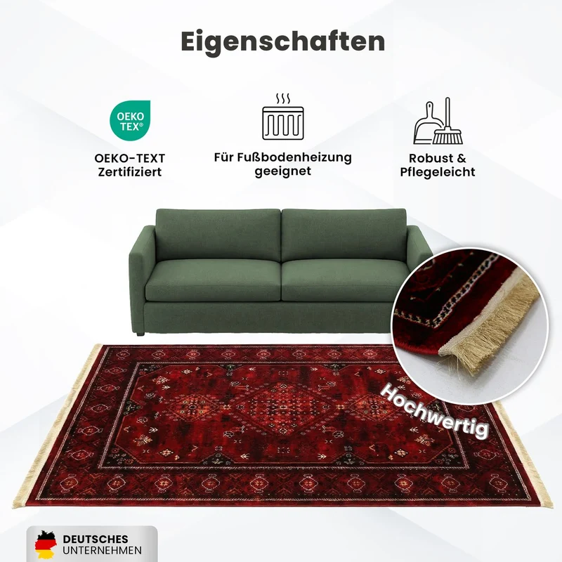 Teppich ROYAL Dunkelrot im Vintage-Orient Stil“– Hochwertig & Pflegeleicht