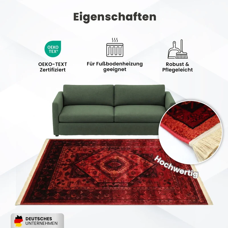 Teppich ROYAL Dunkelrot im Vintage-Orient Stil“– Hochwertig & Pflegeleicht
