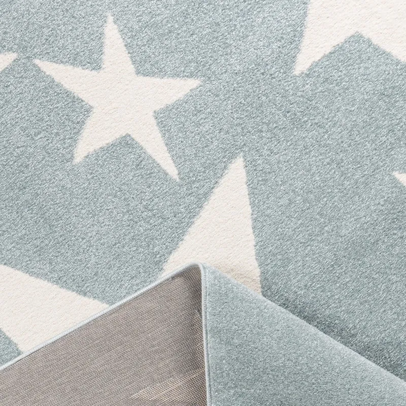 Teppich Sterne Hellblau Weiß Creme Kurzflor Kinderzimmer Jugendzimmer