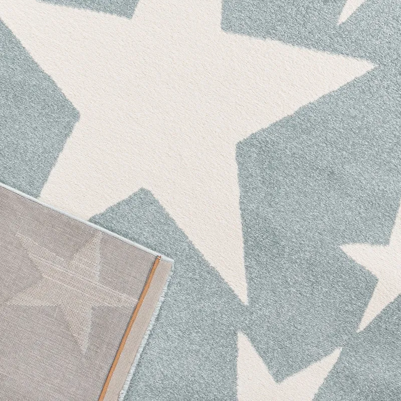 Teppich Sterne Hellblau Weiß Creme Kurzflor Kinderzimmer Jugendzimmer