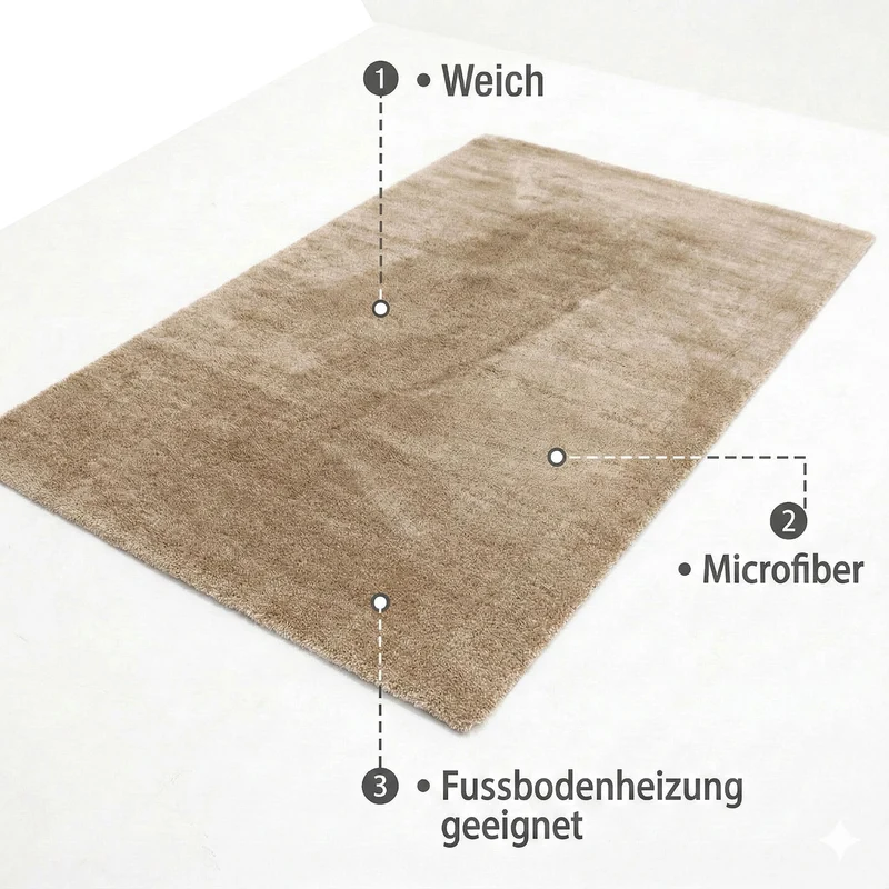 Teppich Mikrofaser Ultra Weich – Flauschiger Teppich für Wohnzimmer & Schlafzimmer Pflegeleicht