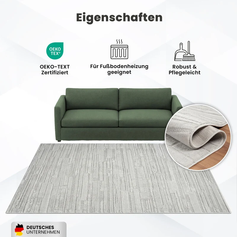 Teppich Wohnzimmer Schlafzimmer kurzflor Steinoptik Qualitativ Elegant 3D effekt