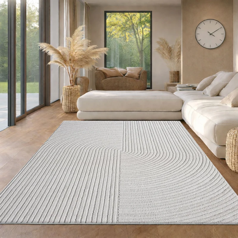 Kurzflor-Teppich Boho modern – Dünner Wohnzimmer- & Schlafzimmerteppich mit 3D Hoch-Tief-Effekt, pflegeleicht