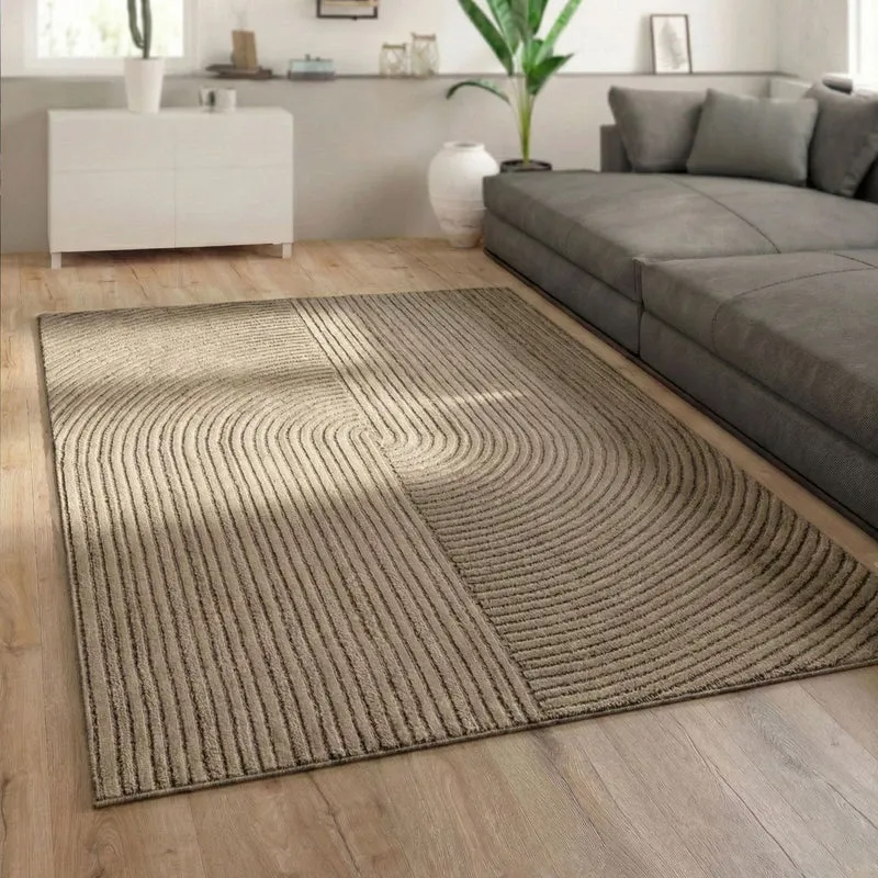 Kurzflor-Teppich Boho modern – Dünner Wohnzimmer- & Schlafzimmerteppich mit 3D Hoch-Tief-Effekt, pflegeleicht