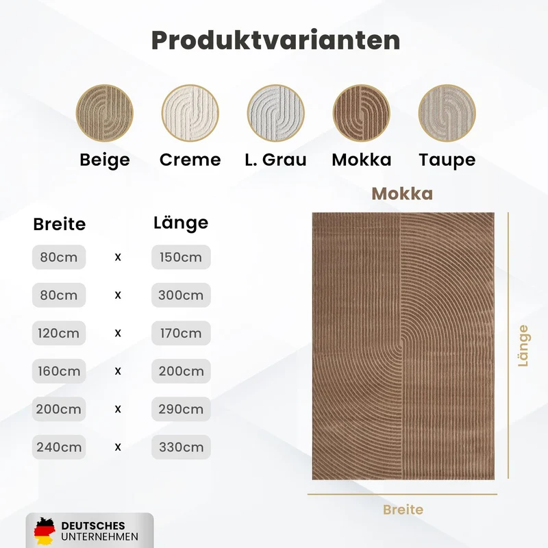 Kurzflor-Teppich Boho modern – Dünner Wohnzimmer- & Schlafzimmerteppich mit 3D Hoch-Tief-Effekt, pflegeleicht