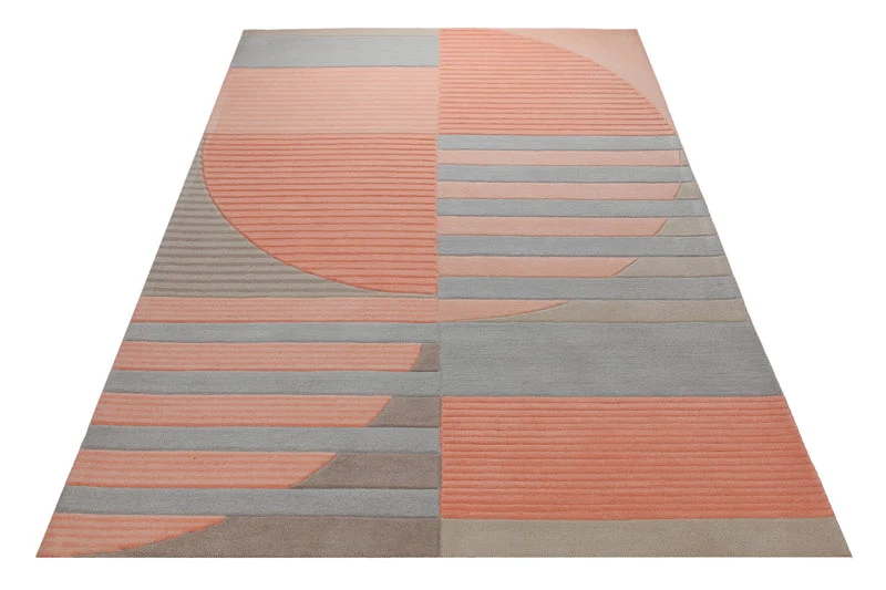 Kreissegmente in Koralle - Handtuft mit Rippenrelief 160 x 230 cm