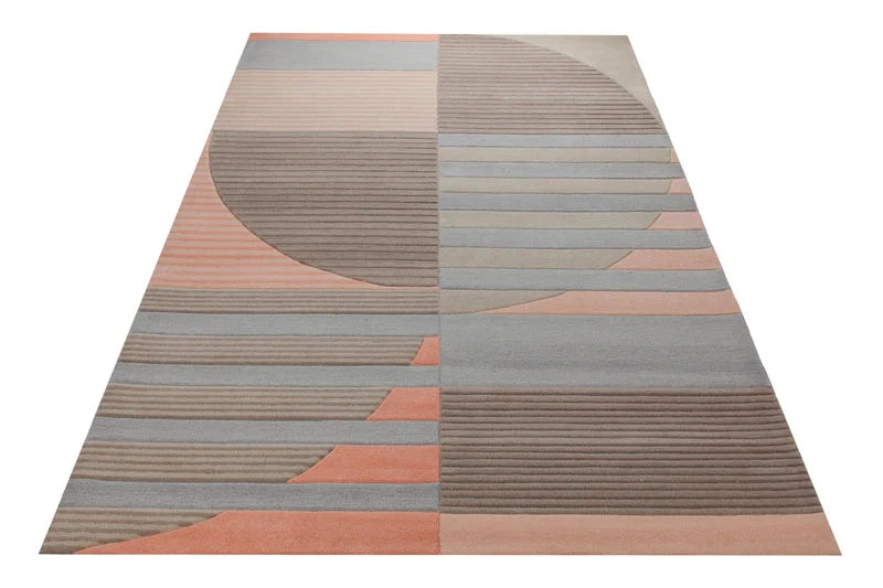 Koralle im Halbrund - Handtuft mit Rippenrelief 160 x 230 cm