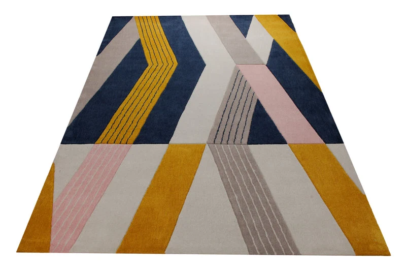 Ocker über Navy - Handtuft 160 x 230 cm