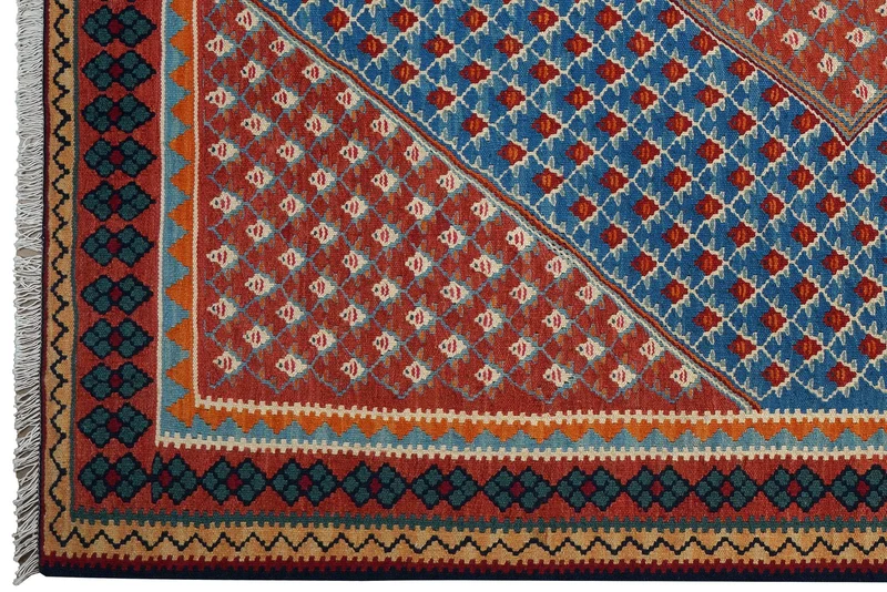 Kelim Senneh · Handgewebt – Blau, 208x154 cm