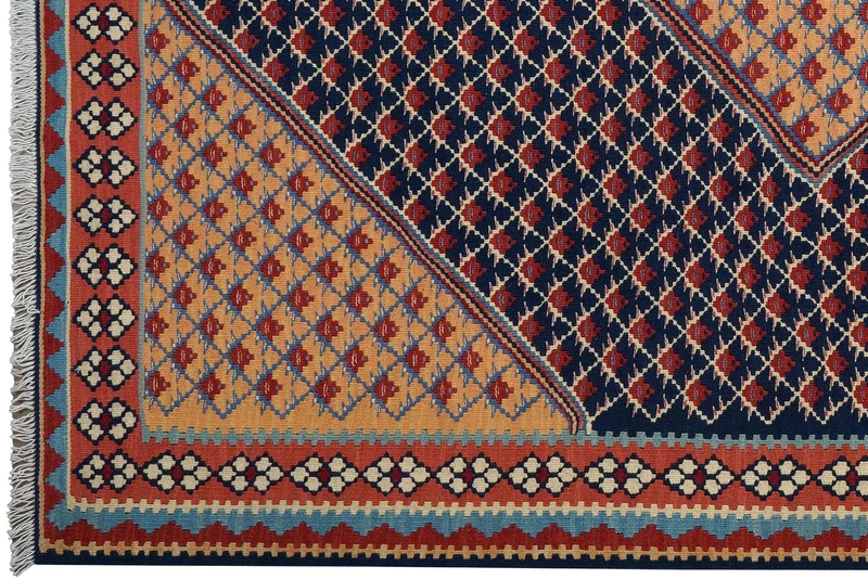 Kelim Senneh · Handgewebt – Blau, 197x153 cm