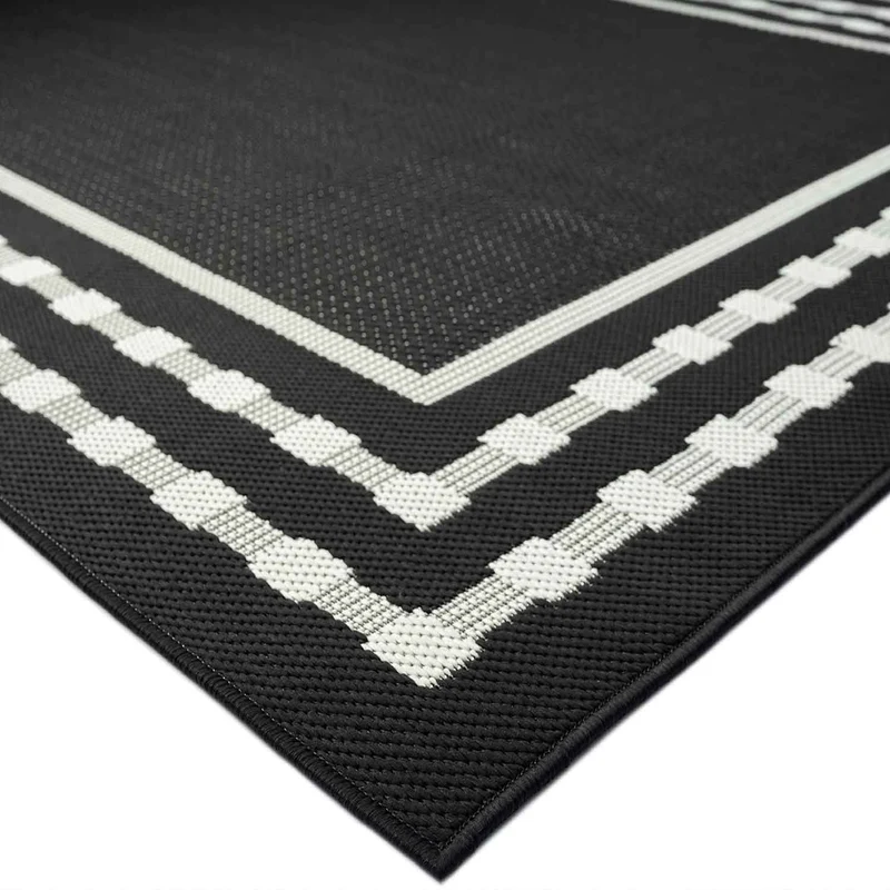 In- und Outdoor Teppich Terrassen & Balkon Küche Teppich Bordüre Schwarz