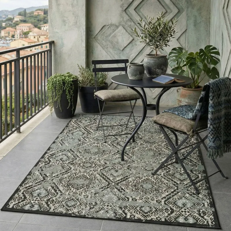 In- und Outdoor Teppich Terrassen & Balkon Küche Teppich Rauten Design Schwarz & Grün