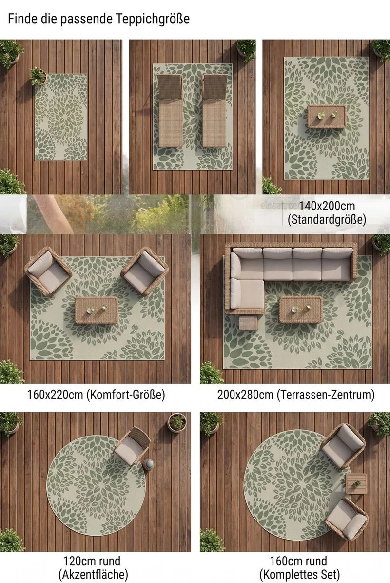 In- und Outdoor Flachgewebe Terrassen & Balkon Garten Küche, Teppich Blumen Design Grün Waschbar