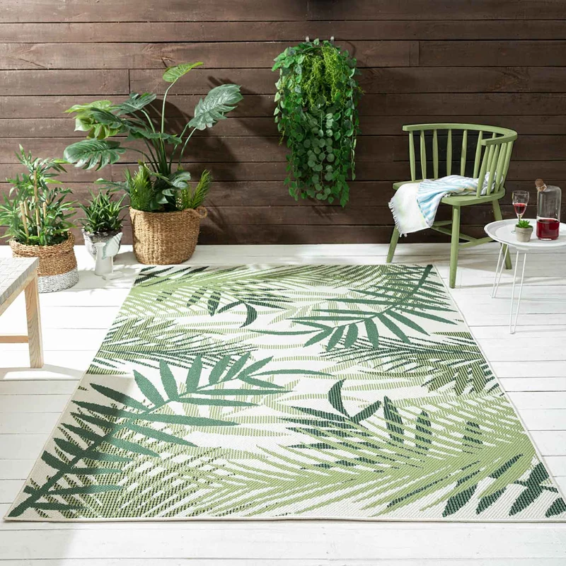 In- und Outdoor Flachgewebe Terrassen & Balkon Küche Teppich Palmen Design Grün