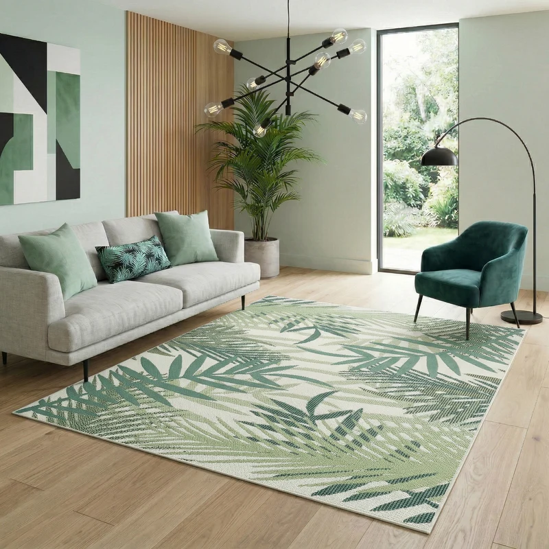 In- und Outdoor Flachgewebe Terrassen & Balkon Küche Teppich Palmen Design Grün