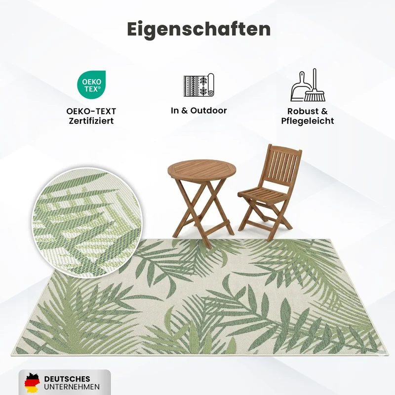 In- und Outdoor Flachgewebe Terrassen & Balkon Küche Teppich Palmen Design Grün