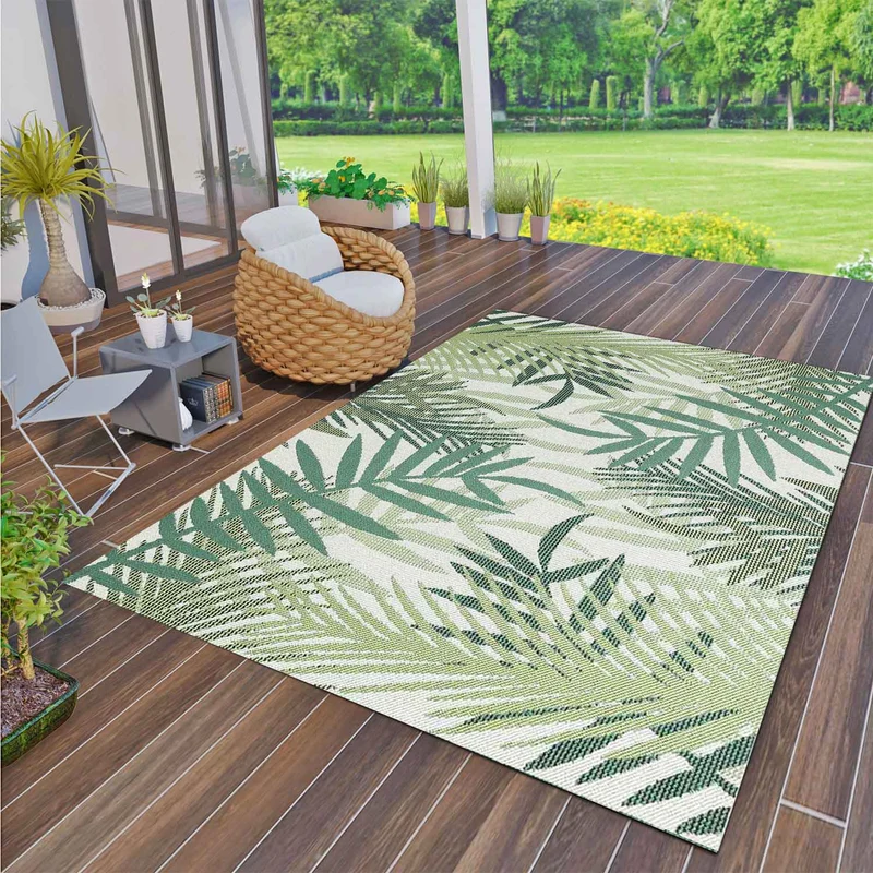 In- und Outdoor Flachgewebe Terrassen & Balkon Küche Teppich Palmen Design Grün