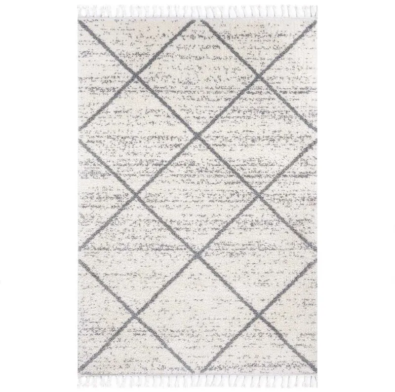 Teppich Wohnzimmer Mikrofiber Weich Meliert mit Fransen Grau & Creme