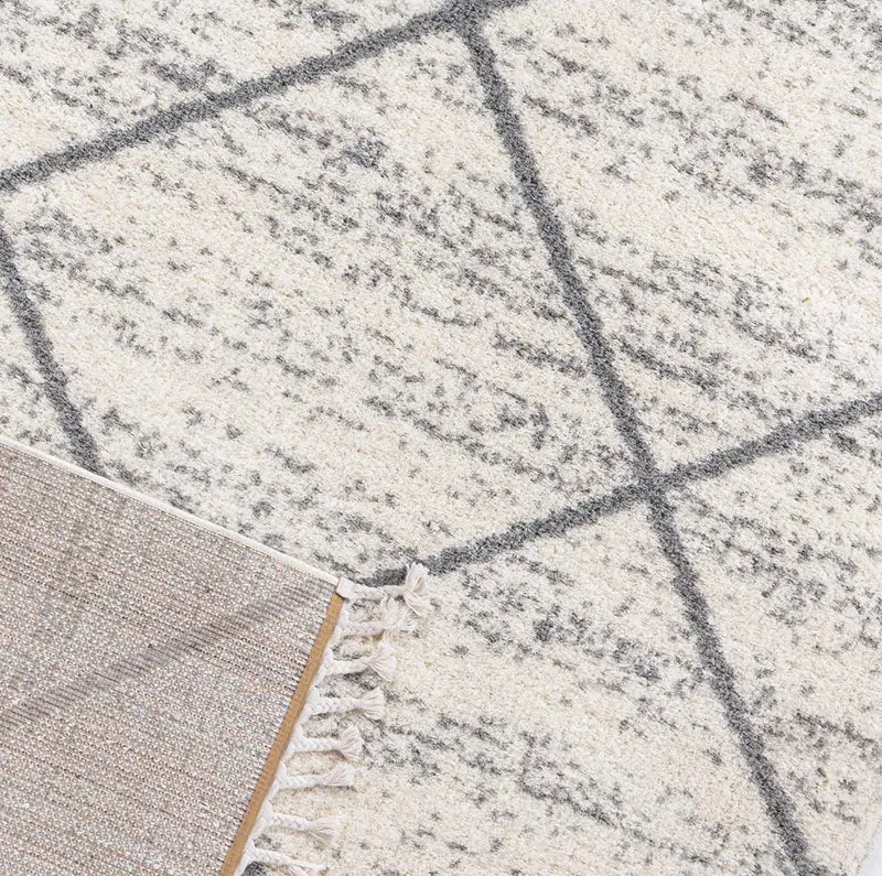 Teppich Wohnzimmer Mikrofiber Weich Meliert mit Fransen Grau & Creme