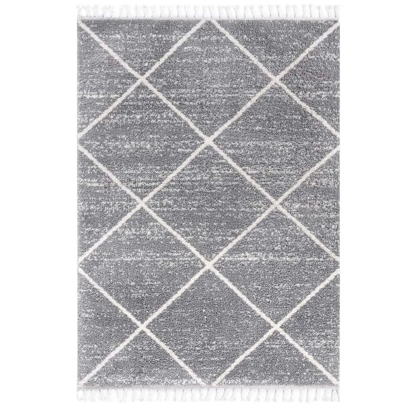 Teppich Wohnzimmer Mikrofiber Weich Meliert mit Fransen Grau & Creme