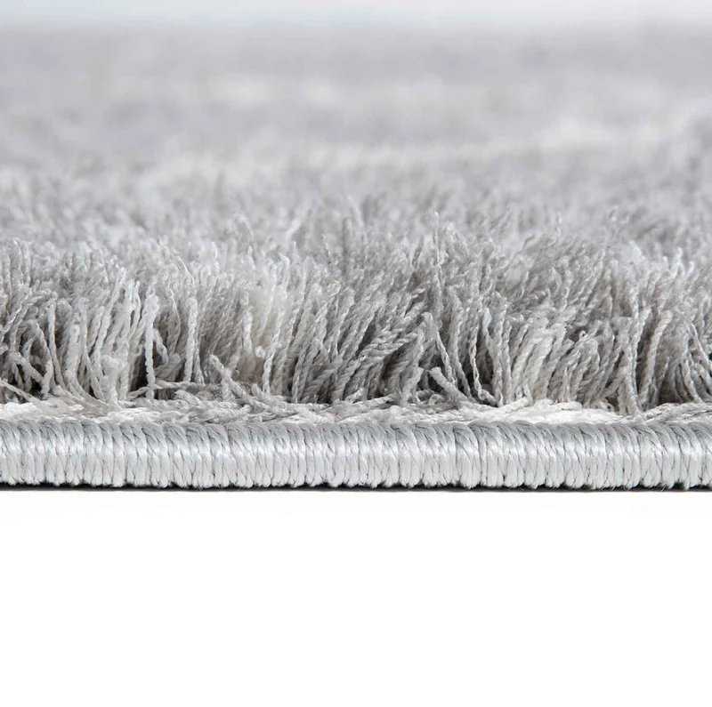 Teppich Wohnzimmer Mikrofiber Weich Meliert mit Fransen Grau & Creme