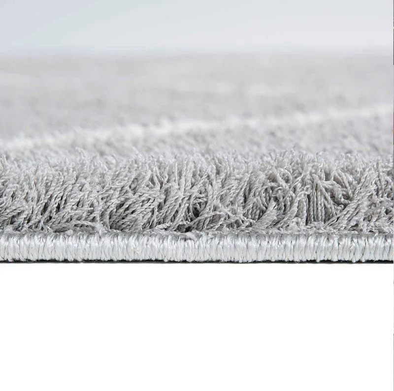 Hochflor Teppich Microfaser Super Weich Wohnzimmer in Grau & Creme Flauschig mit Franzen