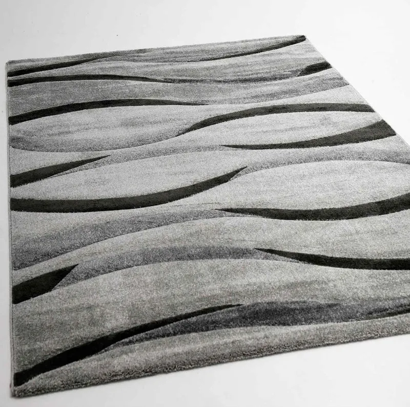 Teppich Modern Wellenmuster Wohnzimmer Konturenschnitt in Grau Anthrazit Braun Beige