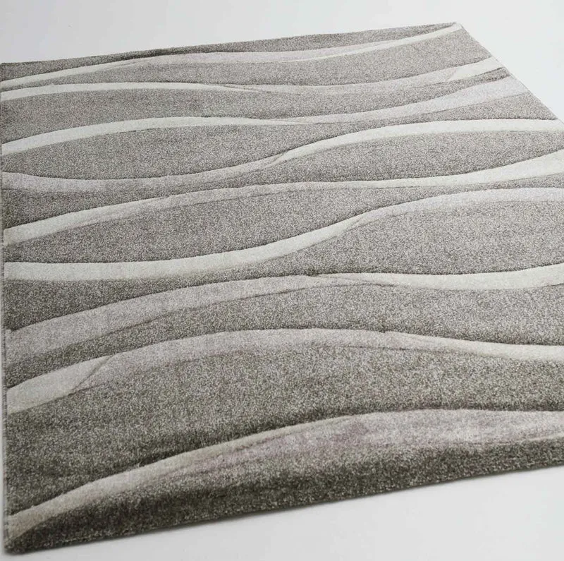 Teppich Modern Wellenmuster Wohnzimmer Konturenschnitt in Grau Anthrazit Braun Beige