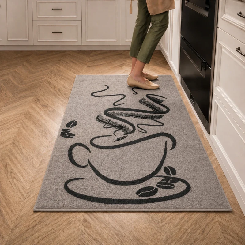 Küchenteppich Grau Trendiger Kaffee Teppich, Cappuccino Muster Küchenläufer Kurzflor