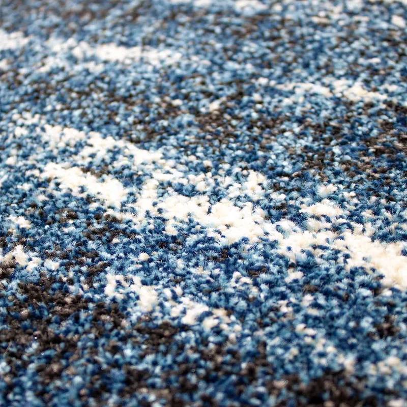 Teppich kurzflor Modern dichter melierter Blau Weiß für Wohnzimmer, Schlafzimmer, kinderzimmer