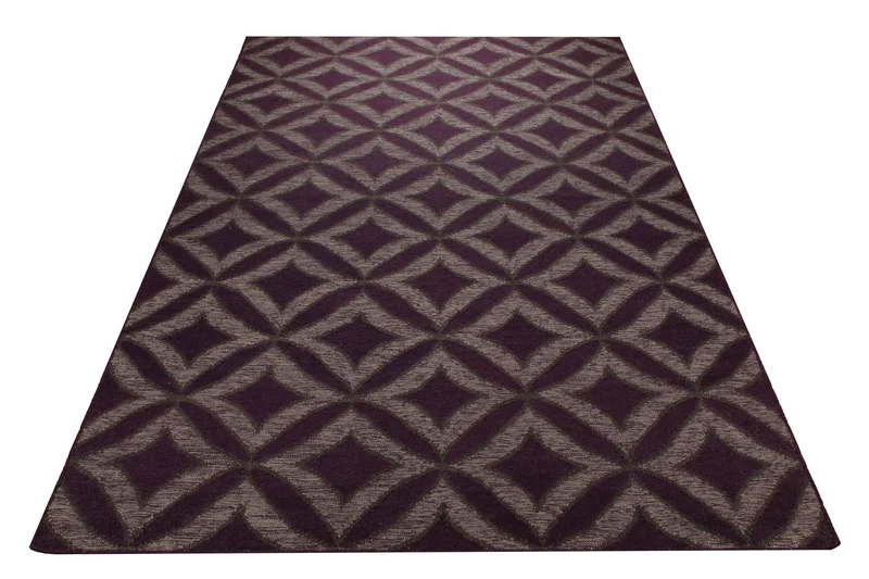 Handwebteppich Wolle Rautenmuster aubergine 160x230 cm