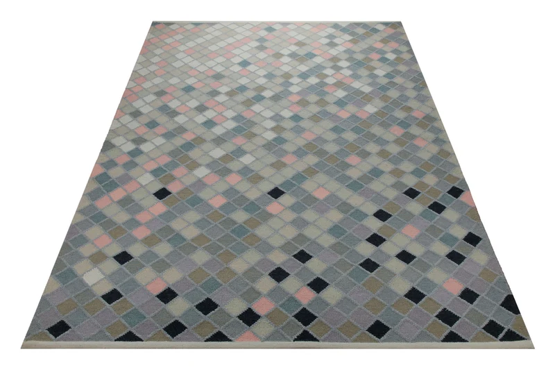 Handwebteppich Wolle Pixelrauten pastell 160x230 cm