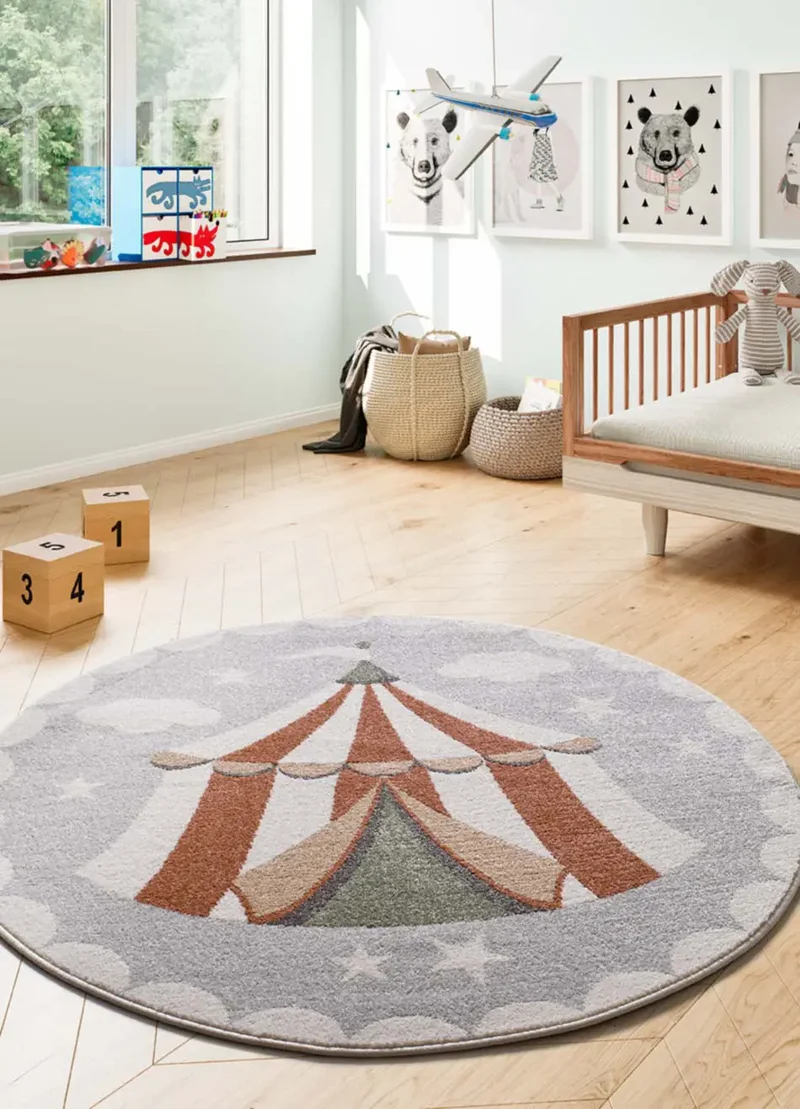 Alfombra infantil redonda circo Beats 40486 Gris