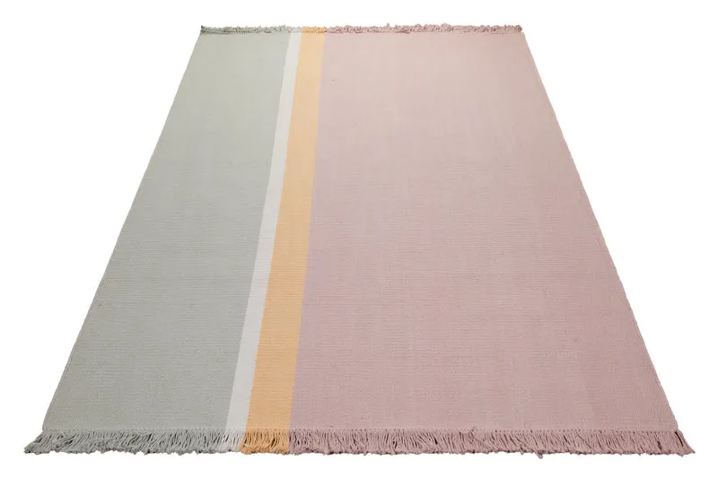 160x230 Teppich Wohnzimmer Salbei trifft Rosé – Pastell-Color-Block aus Wolle mit Fransen