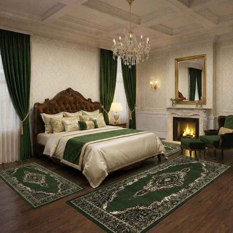 Teppich Orientalisch kurzflor Klassisch Wohnzimmer, Esszimer, Flur- Grün